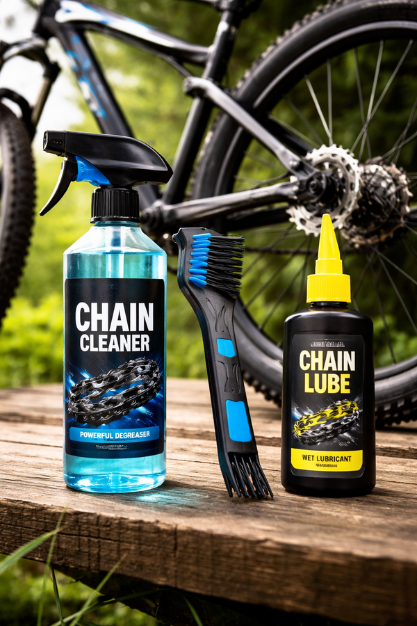 Kettingreiniger + borstel + ketting olie